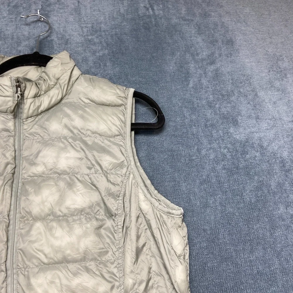 32 Degrees Heat Down Puffer Vest Womens L Gray Nylon Full Zip Mock Neck Casual